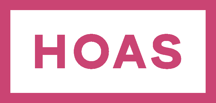 Hoasin pinkki logo jossa teksti HOAS ja kehys